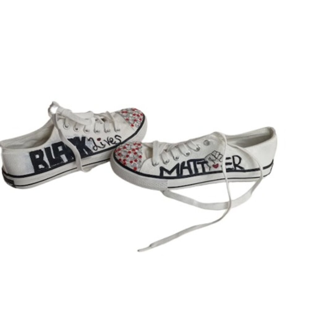 Kicasso Sneaker Art Womens Black Lives Matter Sneakers White Canvas Lace Up 11